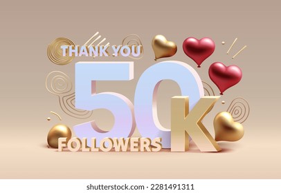 Thank you 50k followers, peoples online social group, happy banner celebrate, Vector illustration