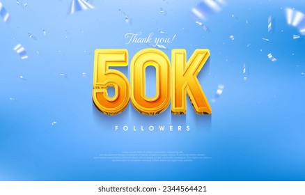 Thank you for 50k loyal followers, greeting design for social media posts. Premium vector background for achievement celebration design.