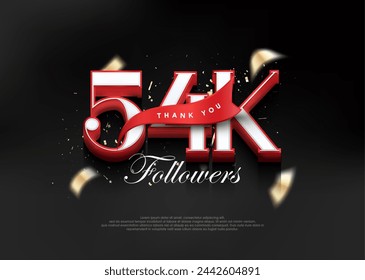 Thank you 54k followers, with 3d numbers with red ribbon.