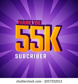 Thank You 55 K Subscribers Celebration Background Design. 55000 Subscribers Congratulation Post Social Media Template.