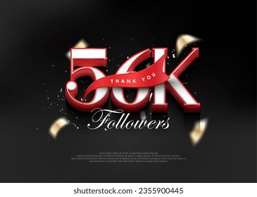 Thank you 56k followers, with 3d numbers with red ribbon.