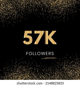 Thank you 57K or 57 Thousand followers. Vector illustration with golden glitter particles on black background for social network friends, and followers. Thank you celebrate followers, and likes.