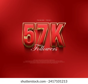 Thank you 57k followers greetings, bold and strong red design for social media posts.