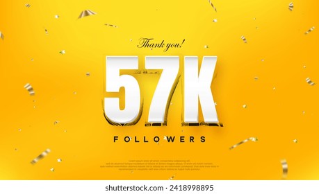 Thank you 57k followers, on a bright yellow background.