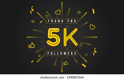 Thank you 5k followers Design. Celebrating 5000 or Five thousand followers. Vector illustration.