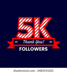 Thank You for 5k Followers on social media. five thousand followers Banner Banner with red and white color Decorative Elements