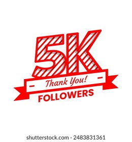 Thank You for 5k Followers on social media. five thousand followers Banner Banner with red and white color Decorative Elements