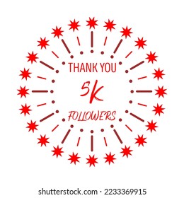 Thank You 5K Followers Template Design. Social media festive banner. Red and white background.