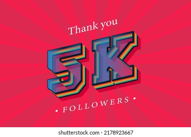 Thank you 5k social followers and subscribers with numbers Trendy Retro text effect 3d render.
