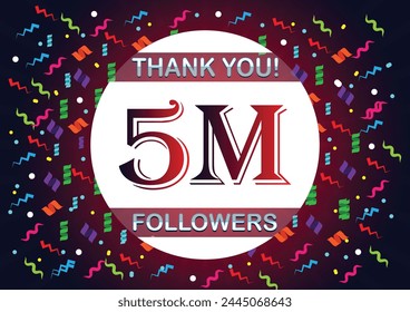 Thank you 5m followers, five million followers. Suitable for social media post background template. 