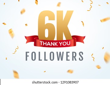 Thank you 6000 followers design template social network number anniversary. Social 6k users golden number friends thousand celebration.