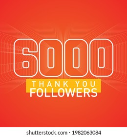 Thank you 6000 followers numbers postcard set. Congratulating gradient flat style gradient thanks image vector illustration isolated background. Template for internet media and social network.