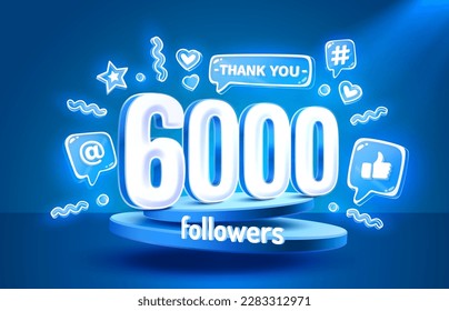 Thank you 6000 followers, peoples online social group, happy banner celebrate, Vector illustration