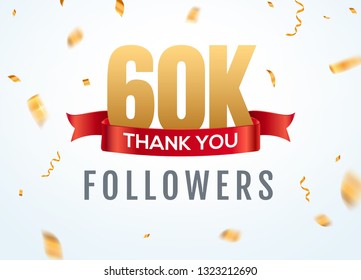 Thank you 60000 followers design template social network number anniversary. Social 60k users golden number friends thousand celebration.