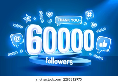 Thank you 60000 followers, peoples online social group, happy banner celebrate, Vector illustration