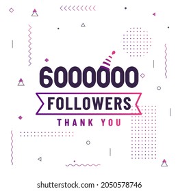 Thank you 6000000 followers, 6M followers celebration modern colorful design.