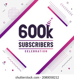 Thank you 600K subscribers, 600000 subscribers celebration modern colorful design.