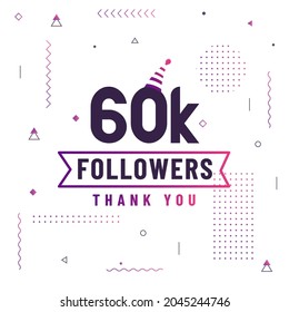 Thank you 60K followers, 60000 followers celebration modern colorful design.