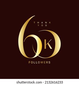Thank you for 60k followers, 60,000 followers gold, followers to celebrate on social media, 60K subscribers Vector illustration.