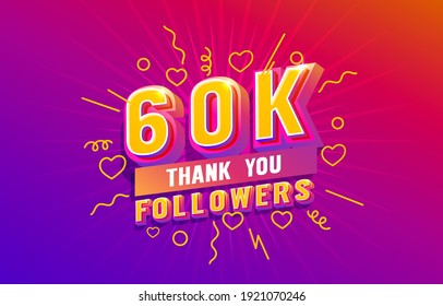 Thank you 60k followers, peoples online social group, happy banner celebrate, Vector illustration