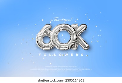 Thank you for the 60k followers with silver metallic balloons illustration.