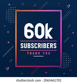 Thank you 60K subscribers, 60000 subscribers celebration modern colorful design.