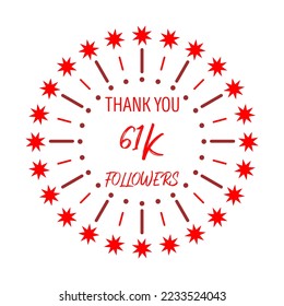 Thank You 61K Followers Template Design. Social media festive banner. Red and white background.