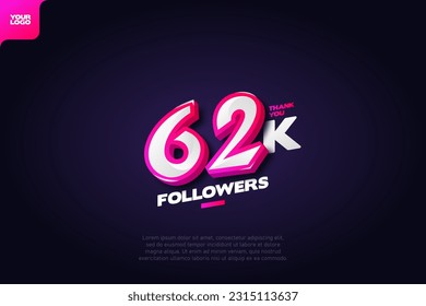 Thank you 62K Followers with Dynamic 3D Numbers on Dark Blue Background