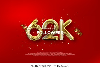 Thank you for the 62k followers with metallic gold balloons illustration.