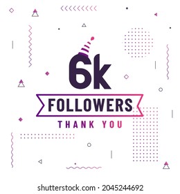 Thank you 6K followers, 6000 followers celebration modern colorful design.