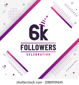 Thank you 6K followers, 6000 followers celebration modern colorful design.