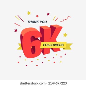 Thank you 6k social media followers, modern flat banner. Easy to use for your website or presentation.