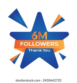 Thank You 6M Followers Template Design. Thank you 6M followers celebration template design vector.
