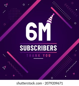Thank you 6M subscribers, 6000000 subscribers celebration modern colorful design.