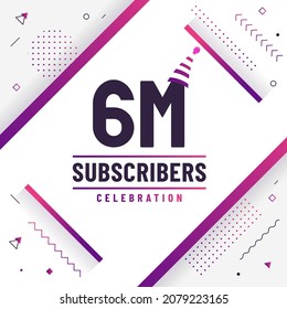 Thank you 6M subscribers, 6000000 subscribers celebration modern colorful design.