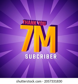 Thank You 7 M Subscribers Celebration Background Design. 7000000 Subscribers Congratulation Post Social Media Template.