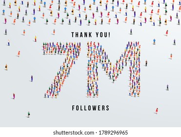 Thank you 7 million or seven million followers design concept made of people crowd vector illustration.