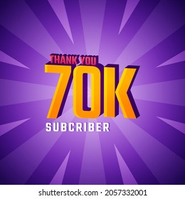 Thank You 70 K Subscribers Celebration Background Design. 70000 Subscribers Congratulation Post Social Media Template.