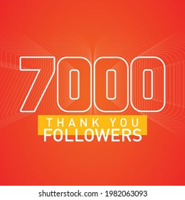 Thank you 7000 followers numbers postcard set. Congratulating gradient flat style gradient thanks image vector illustration isolated background. Template for internet media and social network.