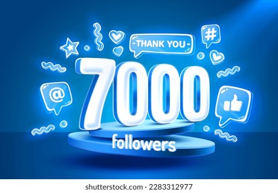 Thank you 7000 followers, peoples online social group, happy banner celebrate, Vector illustration