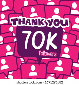 Thank you 70000 or 70k followers. Congratulation card. Blogger celebrates a many large number of subscribers.