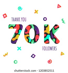 Thank you 70000 followers numbers postcard. Congratulating gradient flat style 70k thanks image vector illustration isolated  white background. Gradient template for internet media and social network.