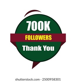 Thank You 700K Followers, 700,000 Followers celebration modern colorful design. 700k Followers Vector artwork isolated on a white background.