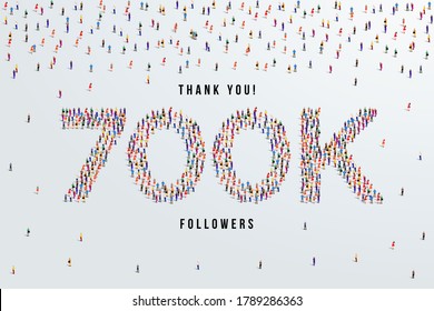 Thank you 700K or seven hundred thousand followers. large group of people form to create 700K vector illustration