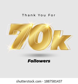 Thank you for 70k followers 3D gold logo isolated on elegant background, vector design for celebration purpose