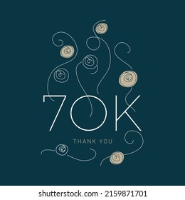 Thank you for 70k followers, 70,000 followers gold, followers to celebrate on social media, 70K, subscribers Vector illustration. Minimalist