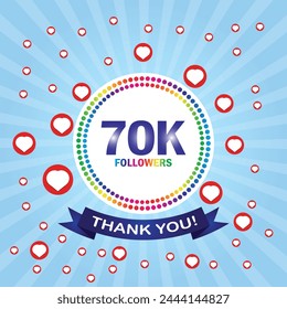 Thank you 70K followers card. Vector illustration for social networks, social sites post, greeting card