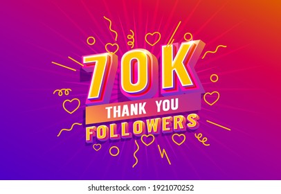 Thank you 70k followers, peoples online social group, happy banner celebrate, Vector illustration