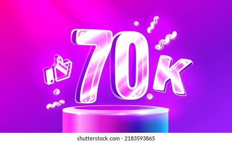 Thank you 70k followers, peoples online social group, happy banner celebrate, Vector illustration