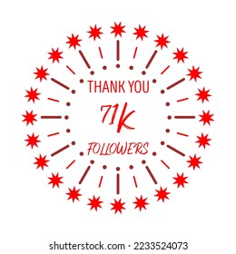Thank You 71K Followers Template Design. Social media festive banner. Red and white background.
